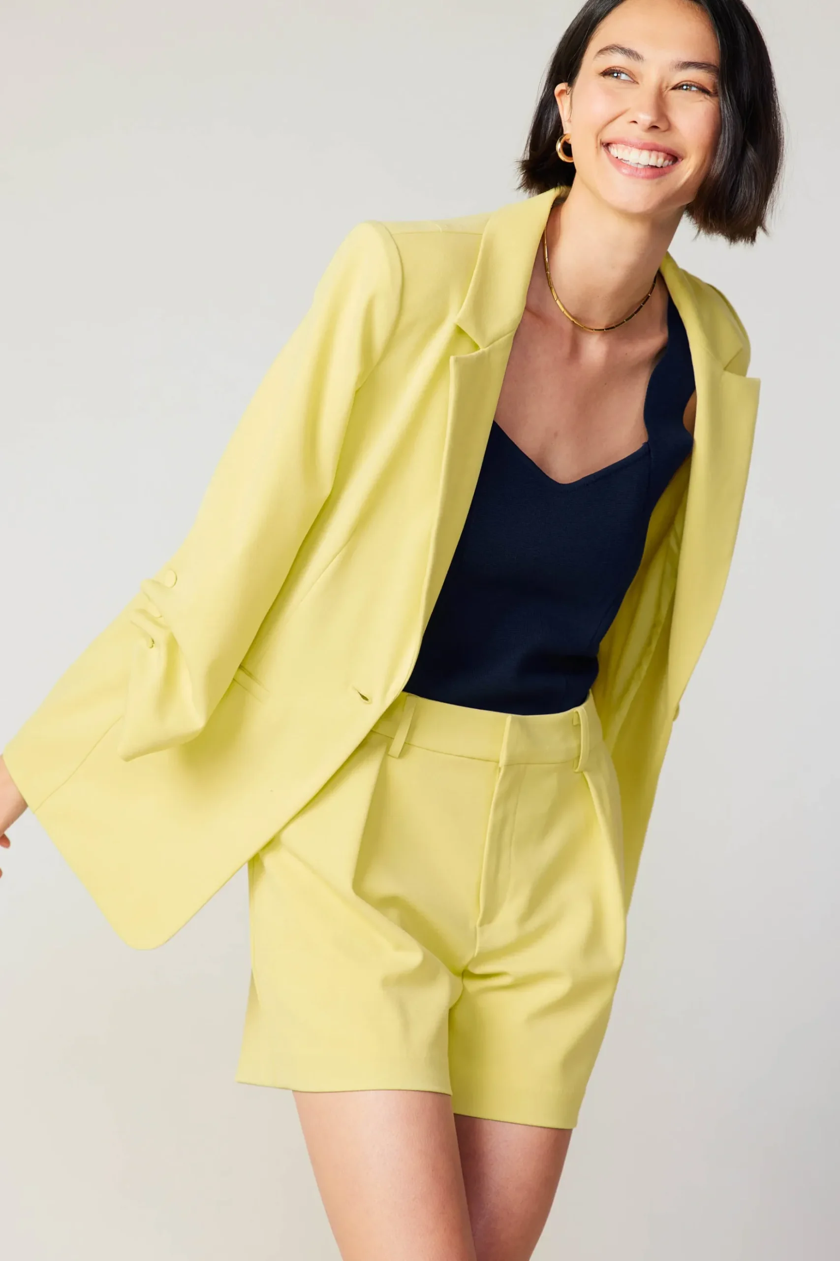 Current Air Ruched Sleeve Blazer LEMON Fashion