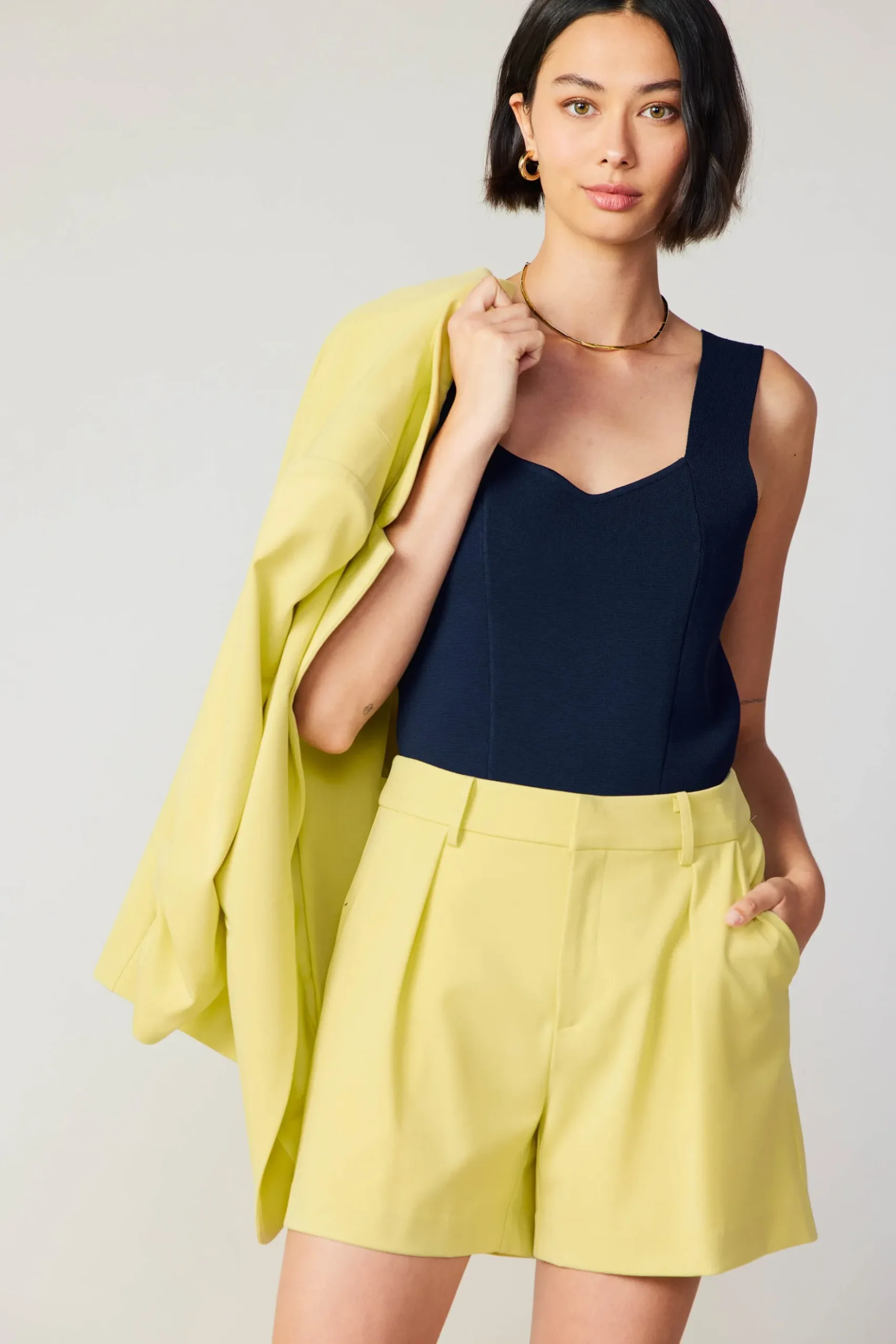 Current Air Ruched Sleeve Blazer LEMON Fashion