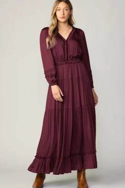 Current Air Ruffle Trim Maxi Dress WINE Hot