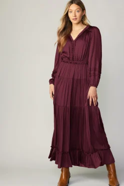 Current Air Ruffle Trim Maxi Dress WINE Hot
