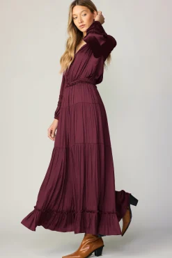 Current Air Ruffle Trim Maxi Dress WINE Hot