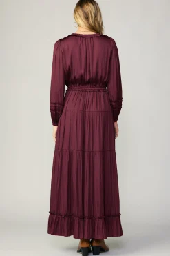 Current Air Ruffle Trim Maxi Dress WINE Hot