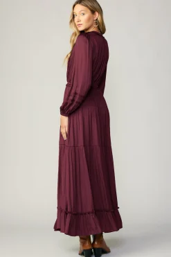 Current Air Ruffle Trim Maxi Dress WINE Hot