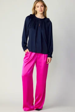 Current Air Ruffled Crewneck Blouse NAVY Outlet