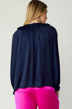 Current Air Ruffled Crewneck Blouse NAVY Outlet