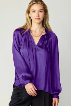 Current Air Ruffled Cuff Blouse SPACEPURPLE Hot