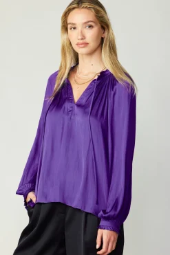 Current Air Ruffled Cuff Blouse SPACEPURPLE Hot
