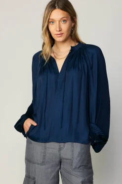 Current Air Ruffled Cuff Blouse NAVY Outlet