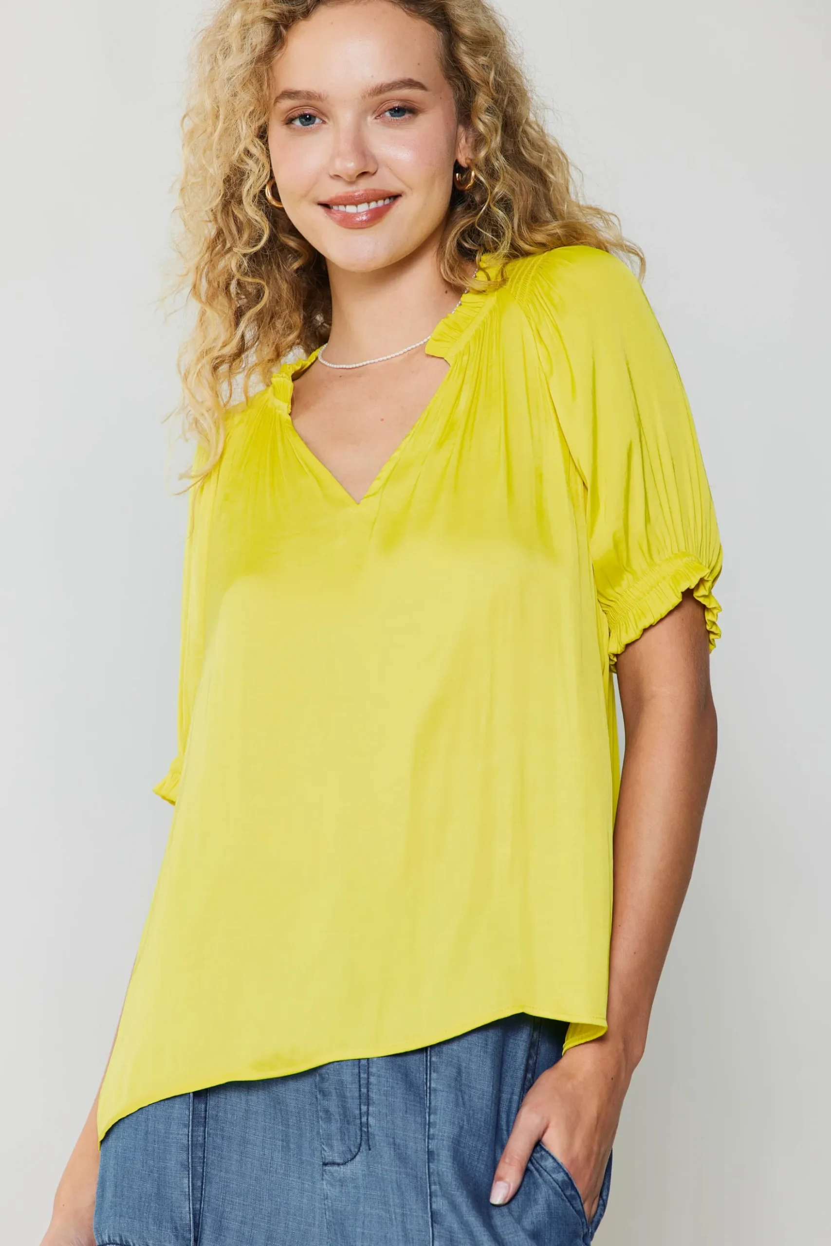 Current Air Ruffled Cuff Blouse PINEAPPLE Discount