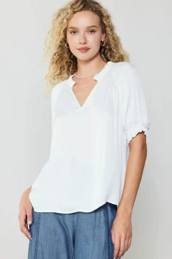 Current Air Ruffled Cuff Blouse WHITE Best