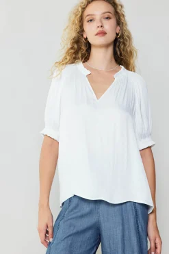 Current Air Ruffled Cuff Blouse WHITE Best