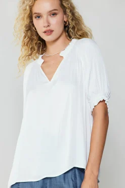 Current Air Ruffled Cuff Blouse WHITE Best