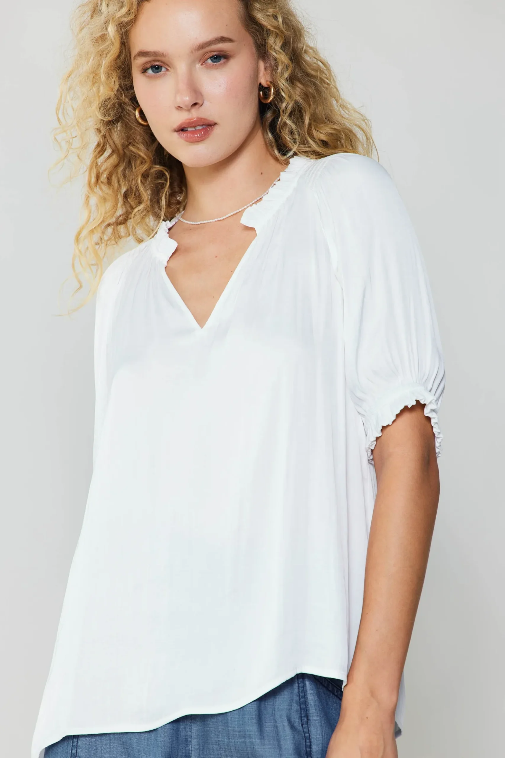 Current Air Ruffled Cuff Blouse WHITE Best