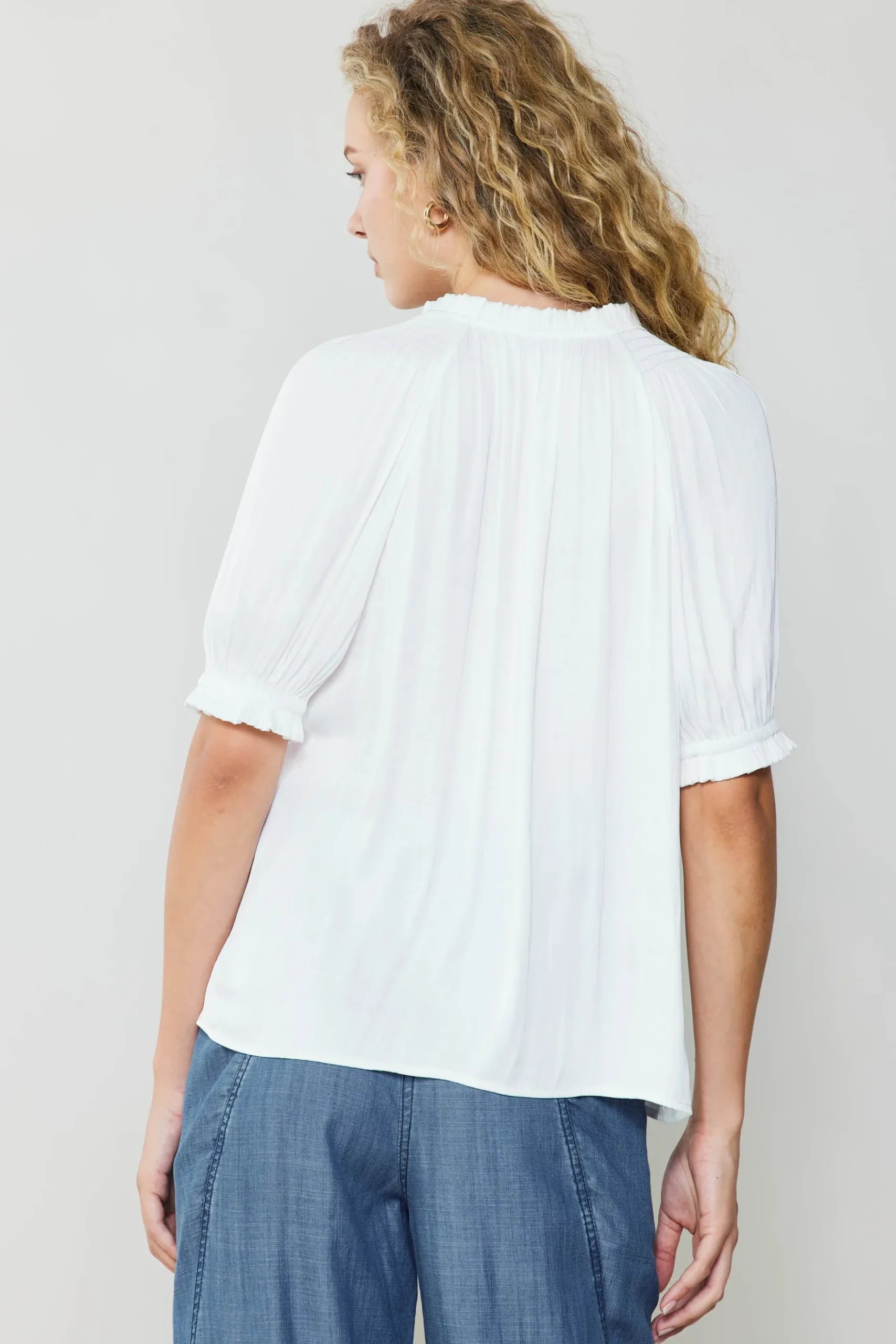Current Air Ruffled Cuff Blouse WHITE Best