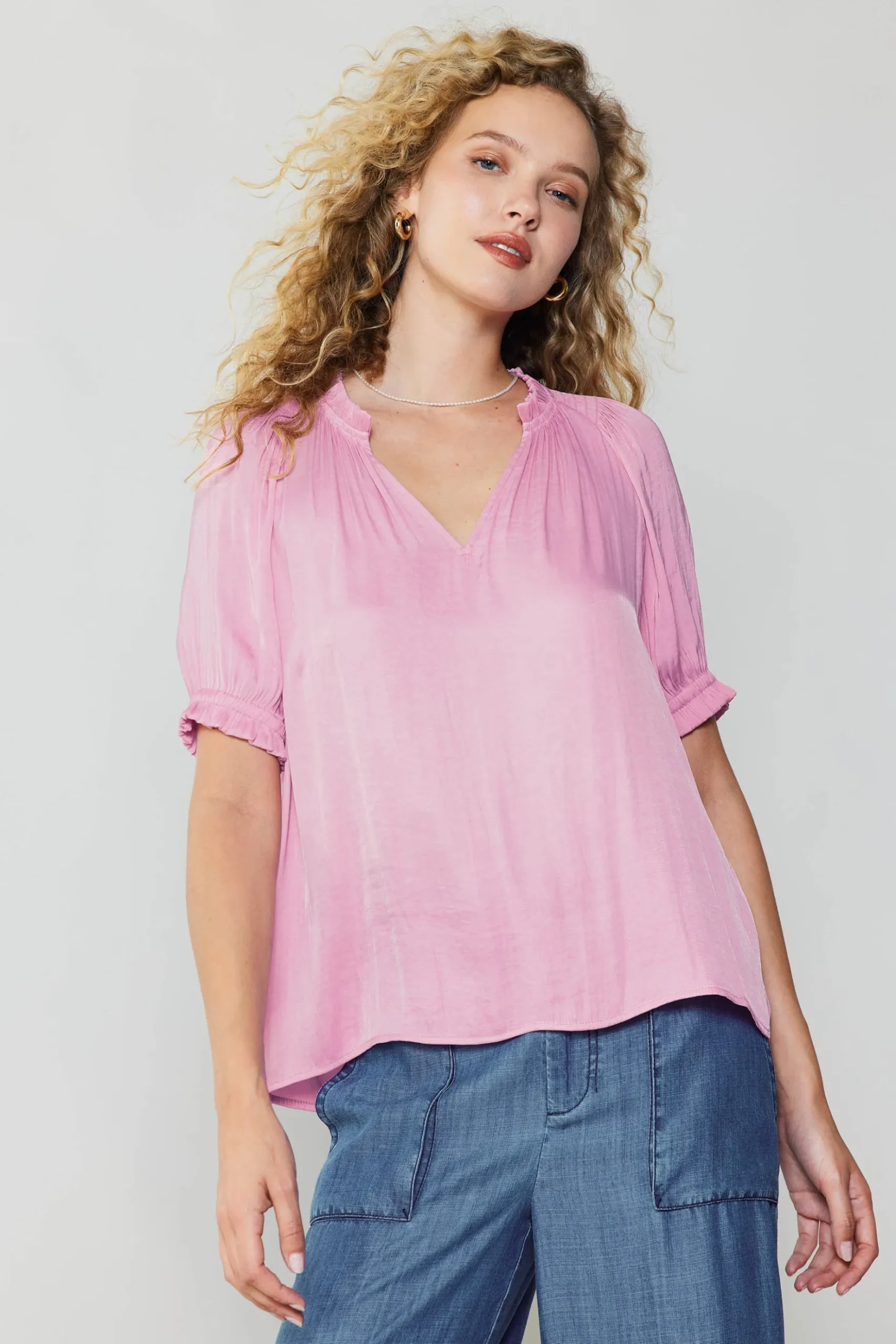 Current Air Ruffled Cuff Blouse PASTELPINK New