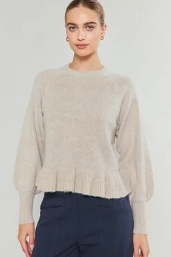 Current Air Ruffled Hem Sweater OATMEAL Discount