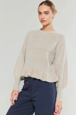 Current Air Ruffled Hem Sweater OATMEAL Discount