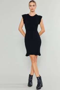 Current Air Ruffled Mini Sweater Dress BLACK Best