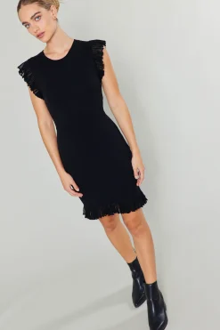 Current Air Ruffled Mini Sweater Dress BLACK Best
