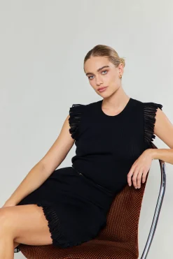 Current Air Ruffled Mini Sweater Dress BLACK Best