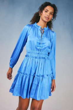 Current Air Ruffled Neck Mini Dress AZUREBLUE New