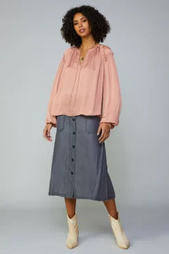 Current Air Ruffled Shoulder Blouse DUSTYBLUSH Sale