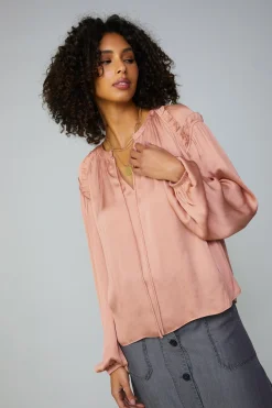 Current Air Ruffled Shoulder Blouse DUSTYBLUSH Sale