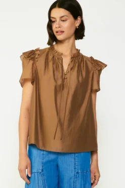 Current Air Ruffled Shoulder Blouse BROWN Discount