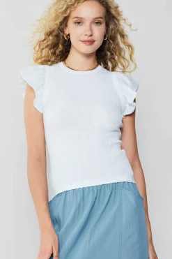 Current Air Ruffled Shoulder Knit Tank WHITE Hot