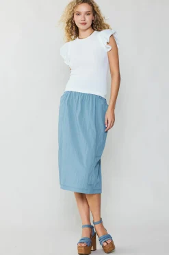 Current Air Ruffled Shoulder Knit Tank WHITE Hot