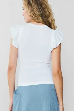 Current Air Ruffled Shoulder Knit Tank WHITE Hot
