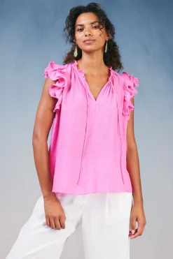 Current Air Ruffled Shoulder Sleeveless Blouse AZALEA Hot