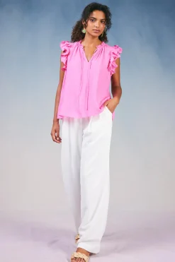 Current Air Ruffled Shoulder Sleeveless Blouse AZALEA Hot