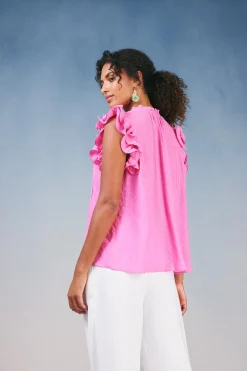 Current Air Ruffled Shoulder Sleeveless Blouse AZALEA Hot