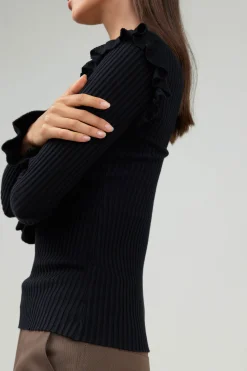 Current Air Ruffled Shoulder Top BLACK Fashion