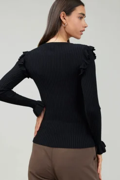 Current Air Ruffled Shoulder Top BLACK Fashion