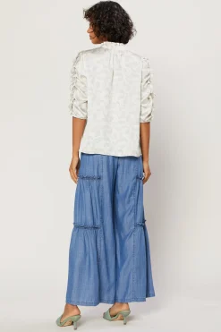 Current Air Ruffled Sleeve Jacquard Top IVORY Fashion