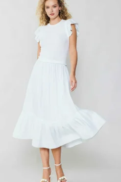 Current Air Ruffled Sleeve Sweater Dress WHITE Outlet