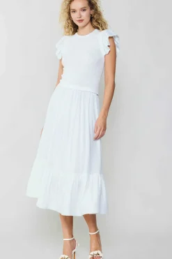 Current Air Ruffled Sleeve Sweater Dress WHITE Outlet