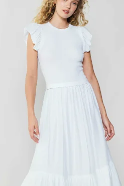 Current Air Ruffled Sleeve Sweater Dress WHITE Outlet