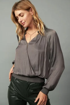 Current Air Ruffled Surplice Blouse TAUPEGREY Discount