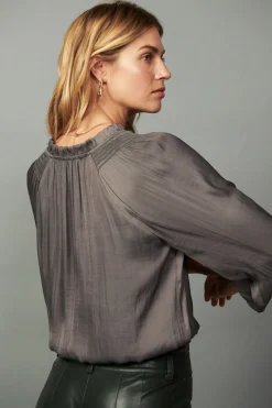 Current Air Ruffled Surplice Blouse TAUPEGREY Discount