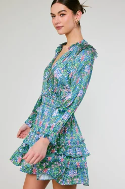 Current Air Ruffled Surplice Floral Mini Dress GREEN Outlet