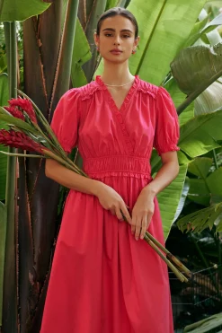 Current Air Ruffled Surplice Midi Dress FUCHSIA New