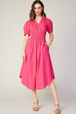 Current Air Ruffled Surplice Midi Dress FUCHSIA New