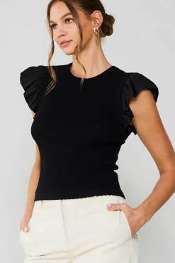 Current Air Ruffled Sweater Knit Tank BLACK Best