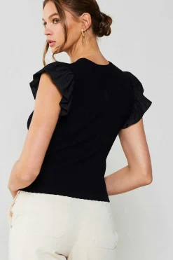 Current Air Ruffled Sweater Knit Tank BLACK Best