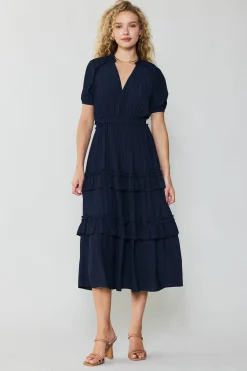 Current Air Ruffled Tiered Maxi Dress NAVY Discount