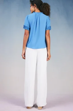 Current Air Ruffled Trim Blouse FADEDBLUE Clearance