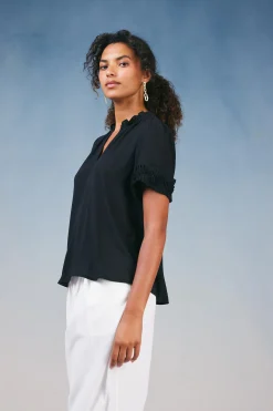 Current Air Ruffled Trim Blouse BLACK Sale